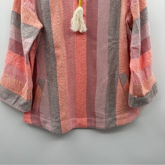 Soft Surroundings Pink, Peach & Gray Striped Zip Neck Tassel Sweater Size‎ M - Picture 3 of 9
